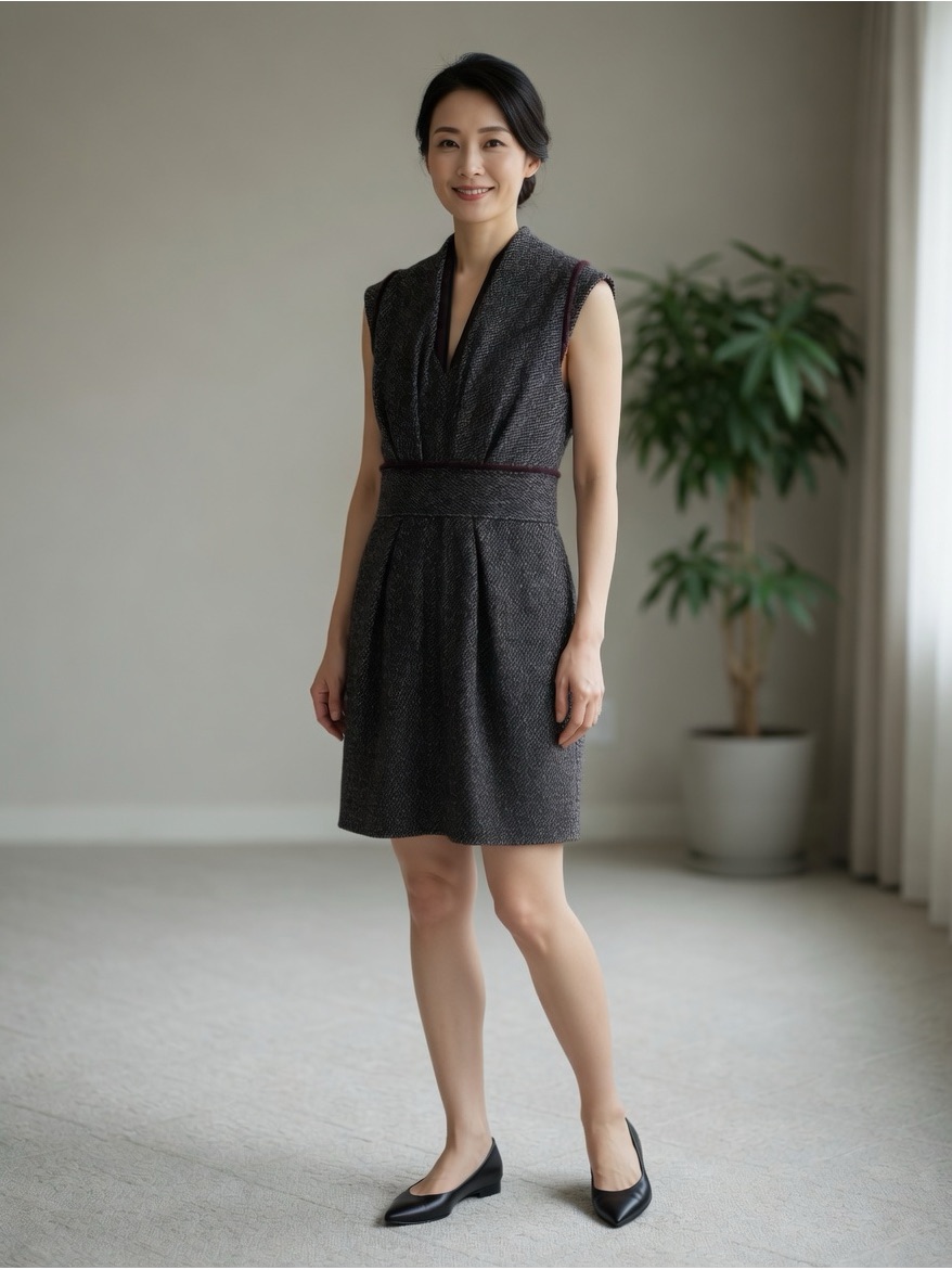 Salvatore Ferragamo Wool Blend Sleeveless Textured V-Neck Black Dress 4 Small